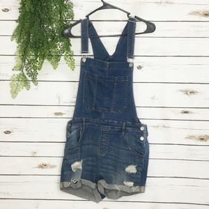 Pac Sun womens shorts denim overalls size 30 distressed stretch